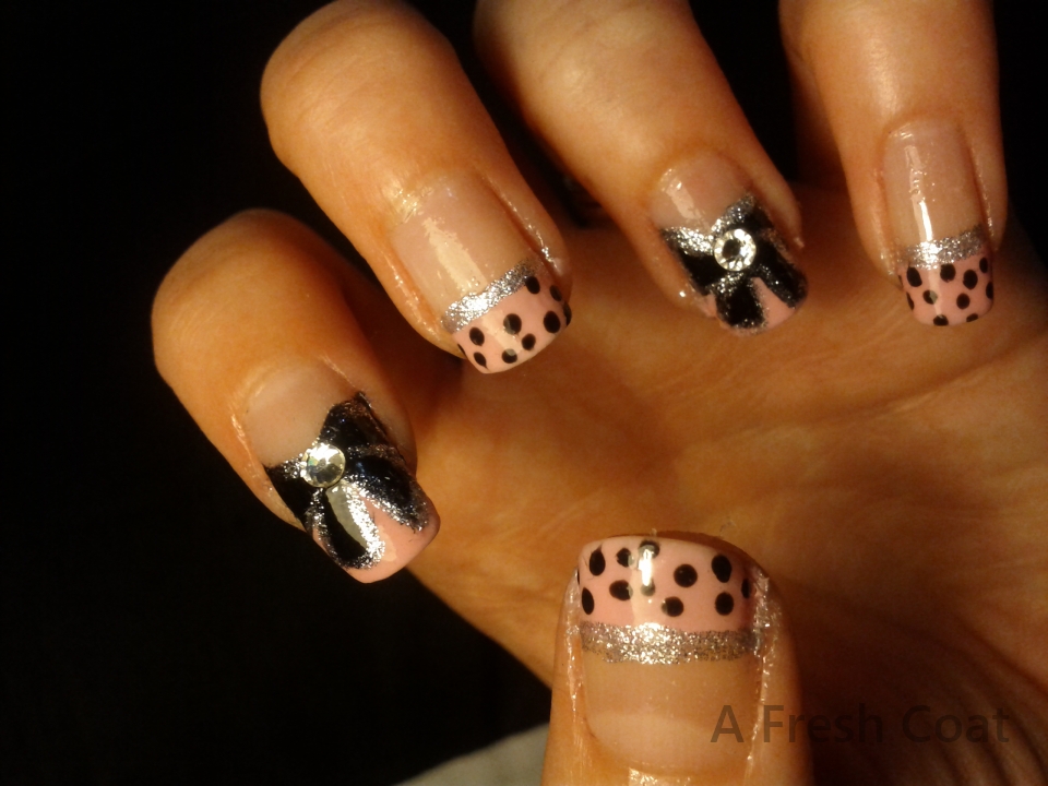 Pink & Black Bow Party Nails